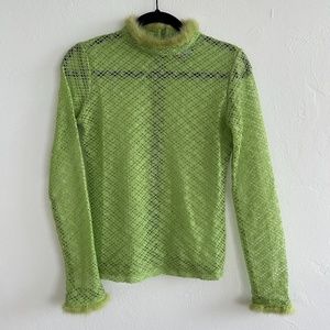Mukzin Green Fuzzy Mock Neck Long Sleeve Top